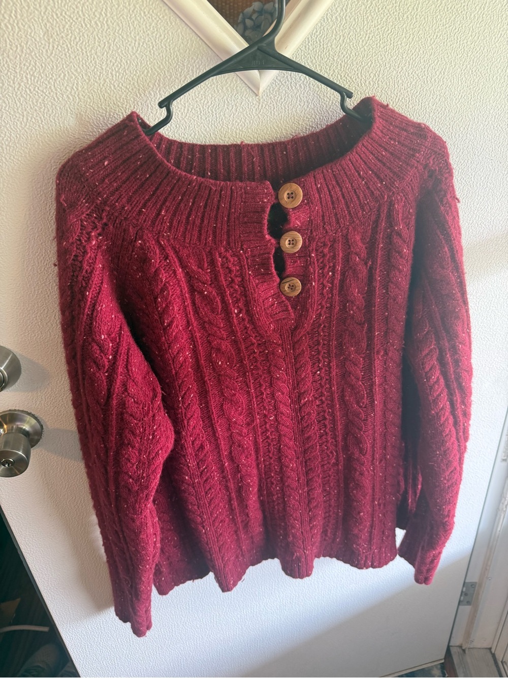 Vintage Eddie Bauer Wine Red Cable-Knit Scoop-Neck Sweater with Buttons
